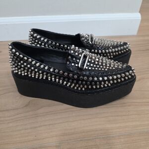 Jeffrey Campbell Choux St Pointed Toe Platform-Black Crinkle Pat Silver 6.5